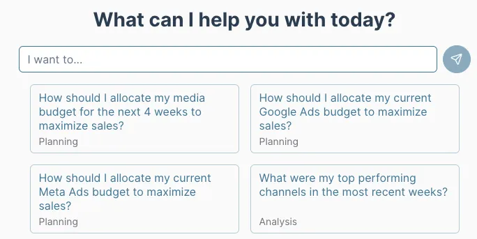 Sellforte AI Agent interface showing example marketing questions
